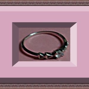 Silver Tone Band Ring Size 8 With Clear Crystal